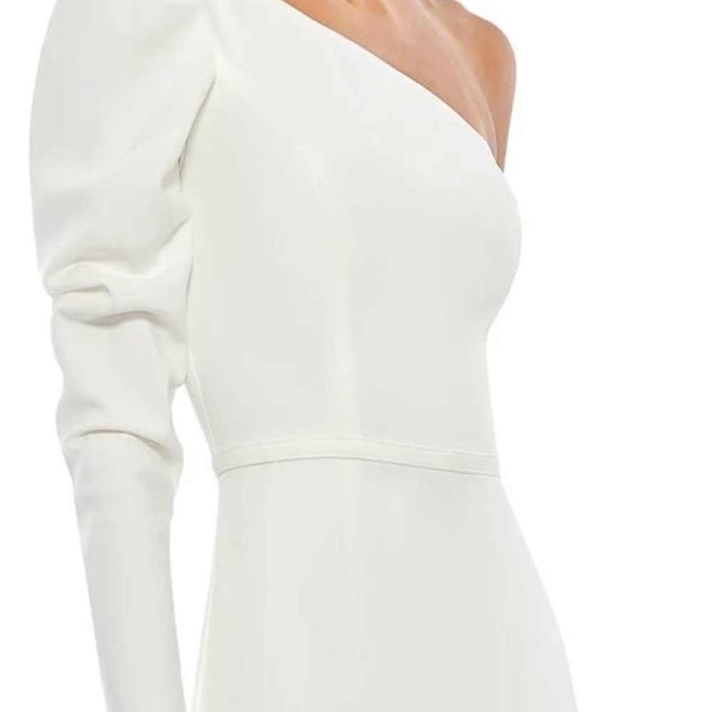 Ieena for Mac Duggal White One-Shoulder Gown (8) Wedding Dress